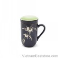Mug Tea & Filter Set - Black green Bamboo Flowers