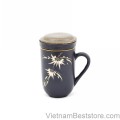 Mug Tea & Filter Set - Black Brown Bamboo Flowers