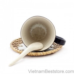 Pottery textured Mug with design rattan dish 