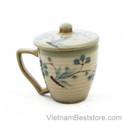 Tea Cup medium with drawing blue cherry