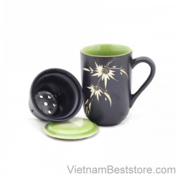 Mug Tea & Filter Set - Black green Bamboo Flowers