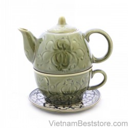 Pair Teapot & Cups floral lotus
